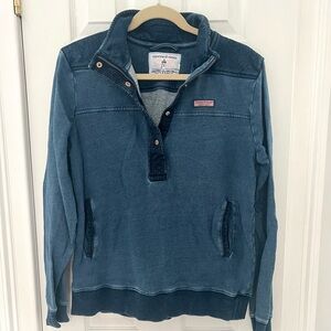 Vineyard Vines SuperShep Shep Shirt indigo sweatshirt. Quarter zip with buttons.